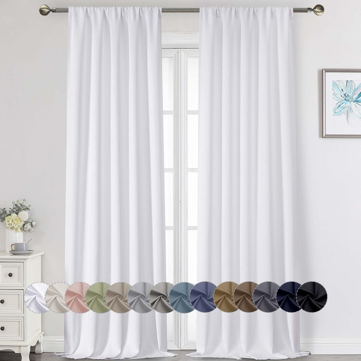 Black Cafe Blackout Curtains 36 Inch Length 2 Panels Set, Soft Solid Thermal Insulated Room Darkening Small Window Curtains for Kitchen Bathroom Basement, Black, Each, 40" Wx36 L