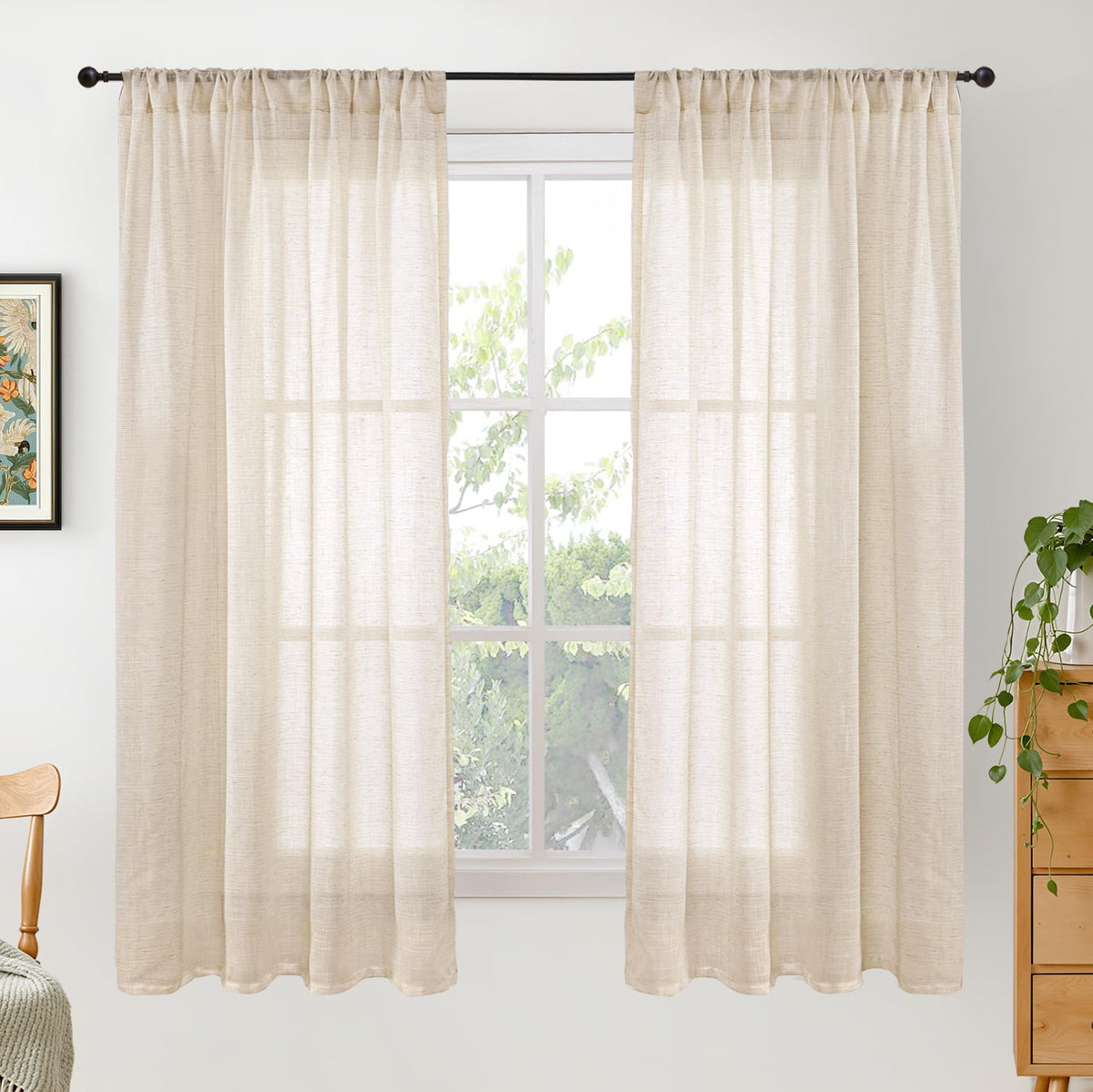 BGment Linen Kitchen Window Curtains Over Sink, 36 Inch Length Cafe Drapes