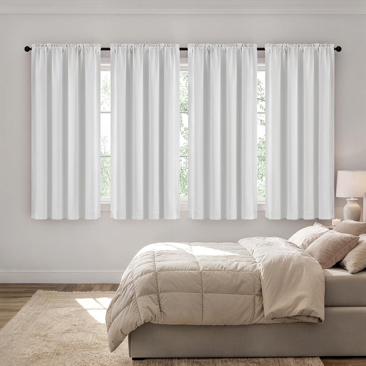 MIULEE Short 36 Inch Blackout Kitchen Window Curtain Black Set of 4 Panels