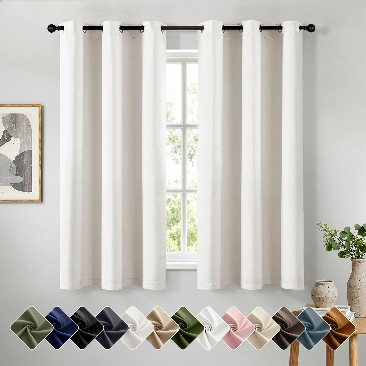 Short Navy Blue Blackout Kitchen Curtain W40 x L45 Inch 2 Panels