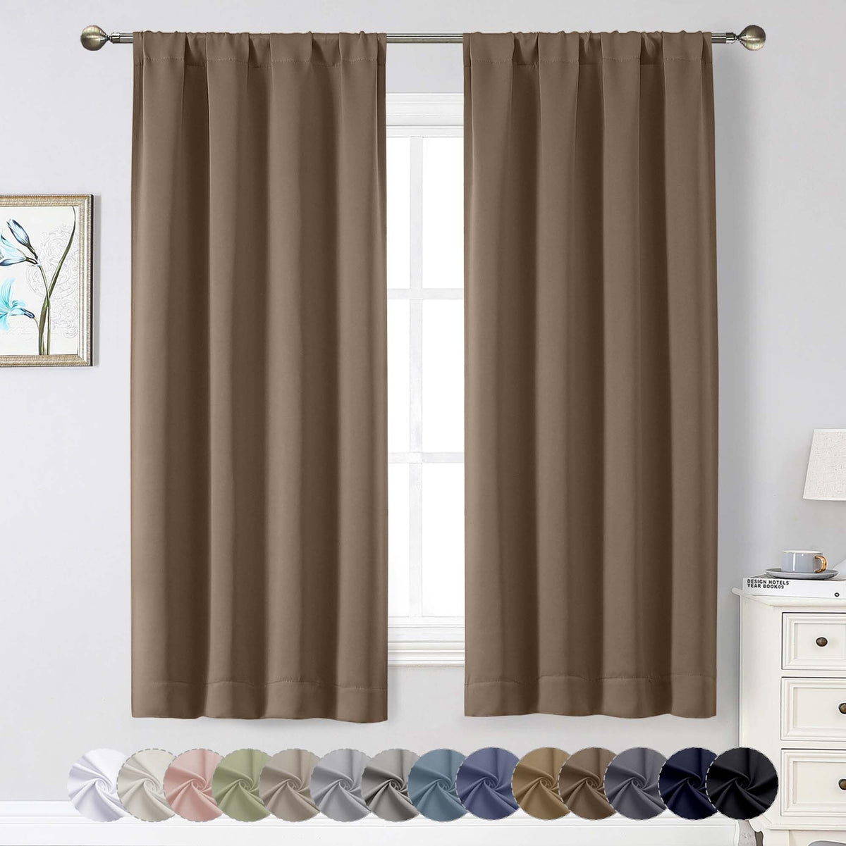 Black Cafe Blackout Curtains 36 Inch Length 2 Panels Set, Soft Solid Thermal Insulated Room Darkening Small Window Curtains for Kitchen Bathroom Basement, Black, Each, 40" Wx36 L
