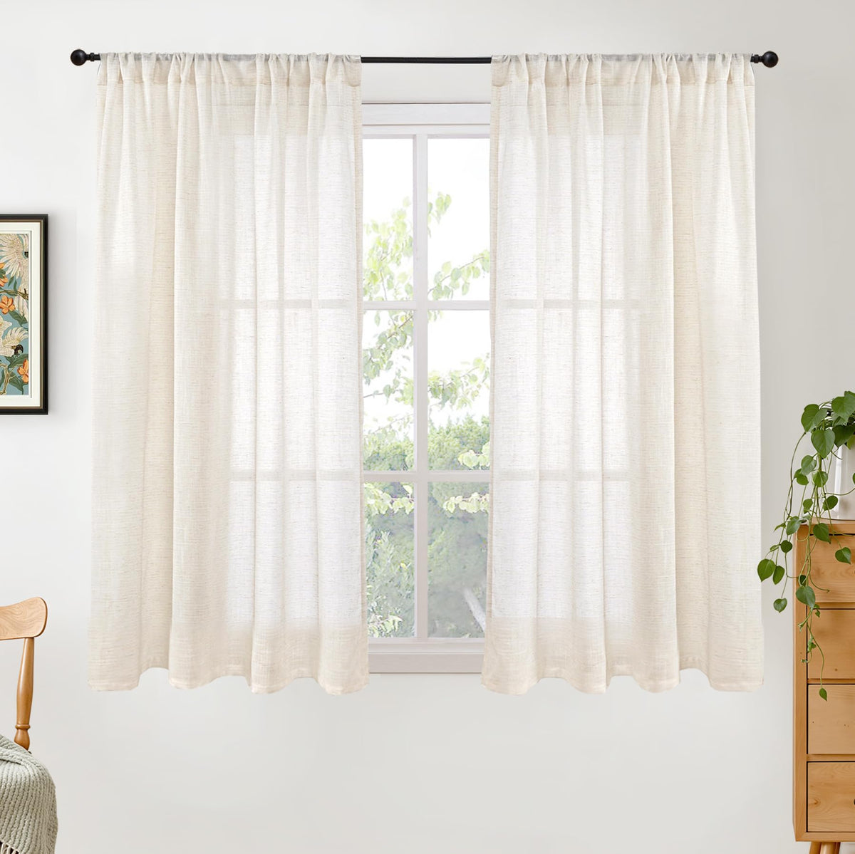 BGment Linen Kitchen Window Curtains Over Sink, 36 Inch Length Cafe Drapes