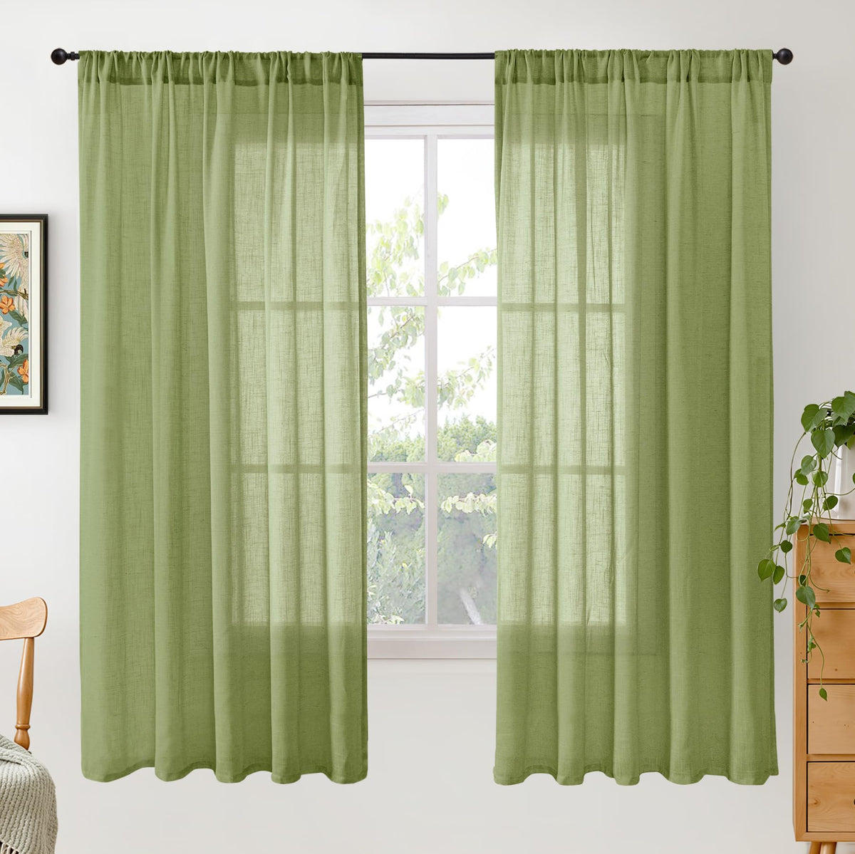 BGment Linen Kitchen Window Curtains Over Sink, 36 Inch Length Cafe Drapes