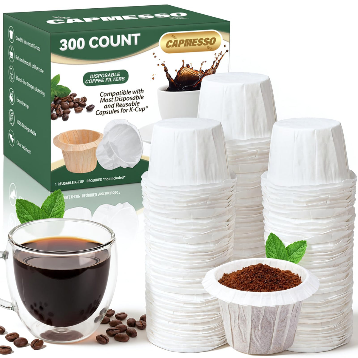 CAPMESSO Disposable K Cup Paper Filters for Keurig 1.0&2.0, 200 Unbleached
