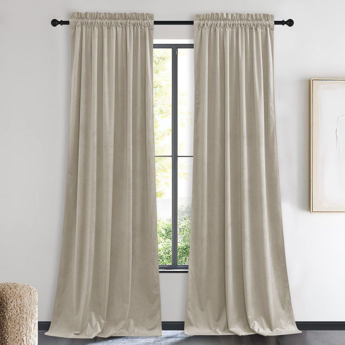 NICETOWN Black Out Velvet Curtains 63 inches Long for Kitchen