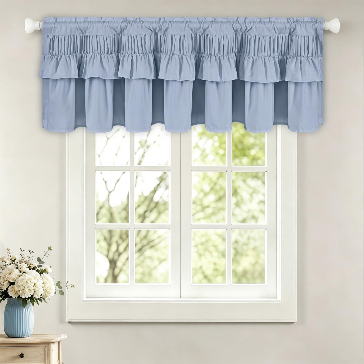 Yinhua Pink Kitchen Curtains 36 Inch Length Ruffle Blackout Cafe Curtains, Farmhouse Rustic Kitchen Window Curtain Rod Pocket Short Tier Curtain for Windows, 26" W x 36" L, 2 Panels