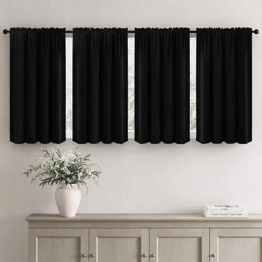 MIULEE Short 36 Inch Blackout Kitchen Window Curtain Black Set of 4 Panels