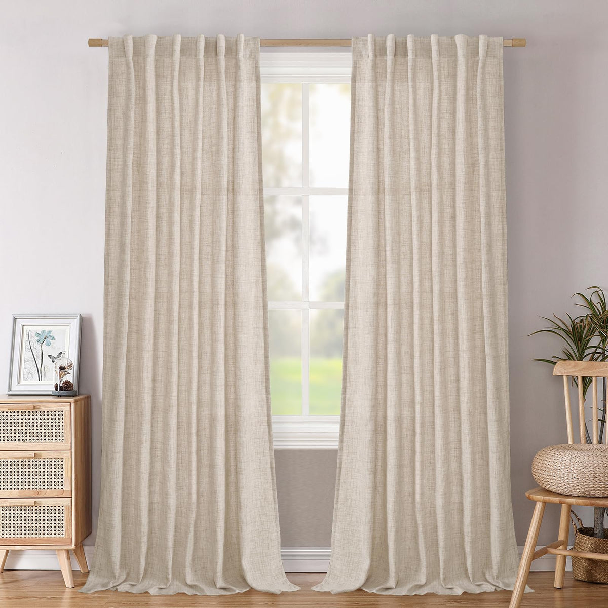 BGment White Linen Kitchen Curtains 40 Inch Length for Short Window