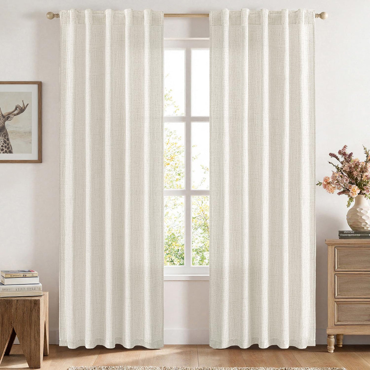 MIULEE 36 Inch Linen Textured Sheer Cafe Curtains Kitchen Window Tan Beige