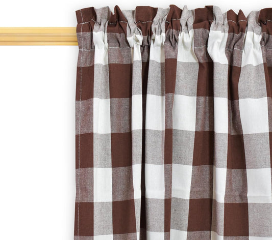 3 Pieces Tier Curtains and Valance Set Buffalo Check Kitchen Tiers Plaid Gingham Rod Pocket Classic Short Small Cafe Curtains Country Farmhouse Cafe Bathroom 54"x18"/27"x24" Brown & White