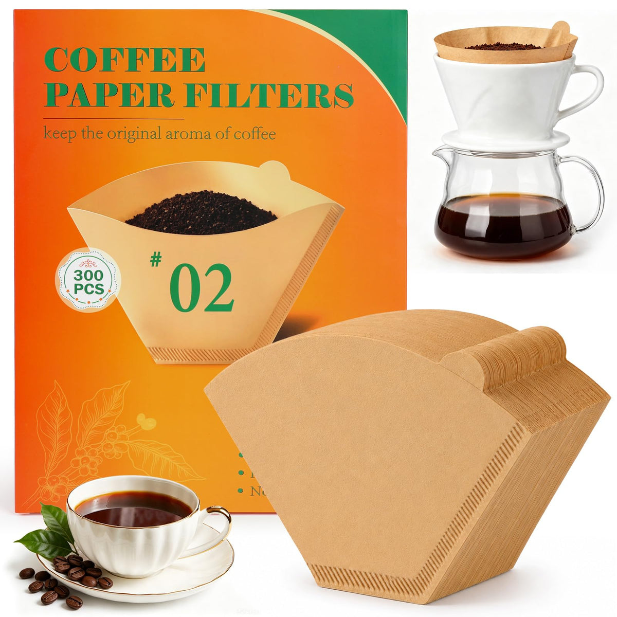 BYKITCHEN 400 PCS #4 Cone Coffee Filters, Fits 8-12 & 14 Cup, Unbleached