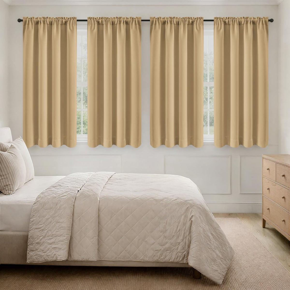 MIULEE Short 36 Inch Blackout Kitchen Window Curtain Black Set of 4 Panels