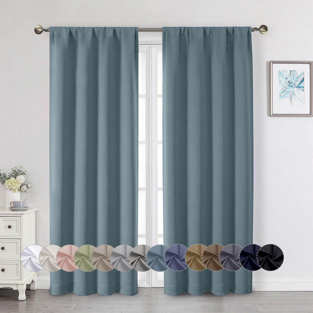 Black Cafe Blackout Curtains 36 Inch Length 2 Panels Set, Soft Solid Thermal Insulated Room Darkening Small Window Curtains for Kitchen Bathroom Basement, Black, Each, 40" Wx36 L