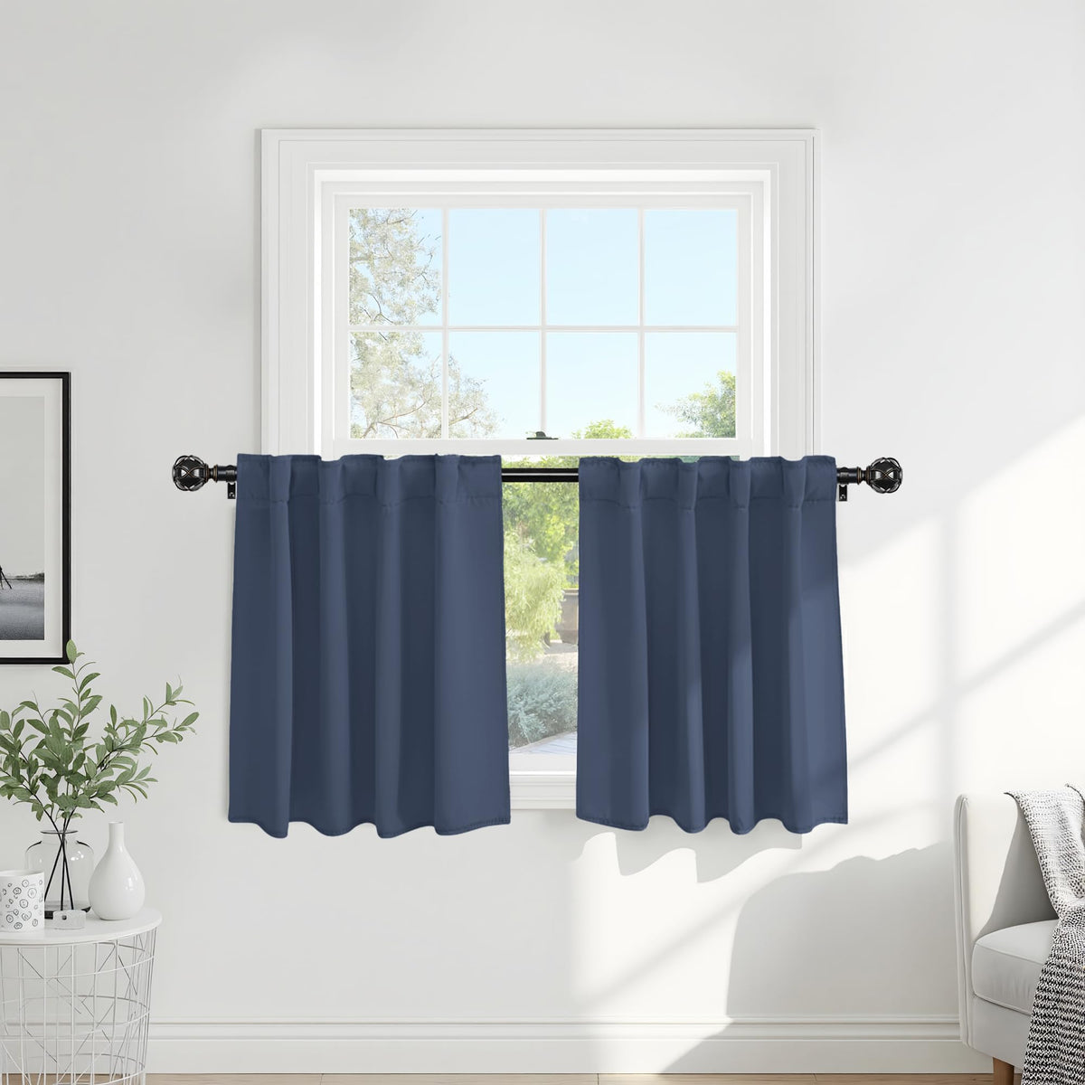 PONY DANCE Black Kitchen Blackout Curtains Over Sink, W 42 x L 45 inches