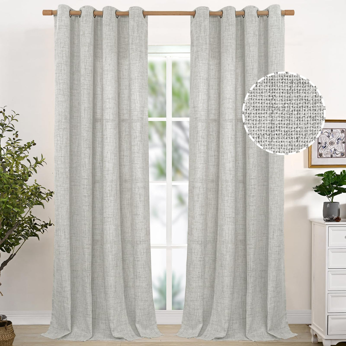 YoungsTex Linen Kitchen Window Curtains 40 Inch Length 2 Panels