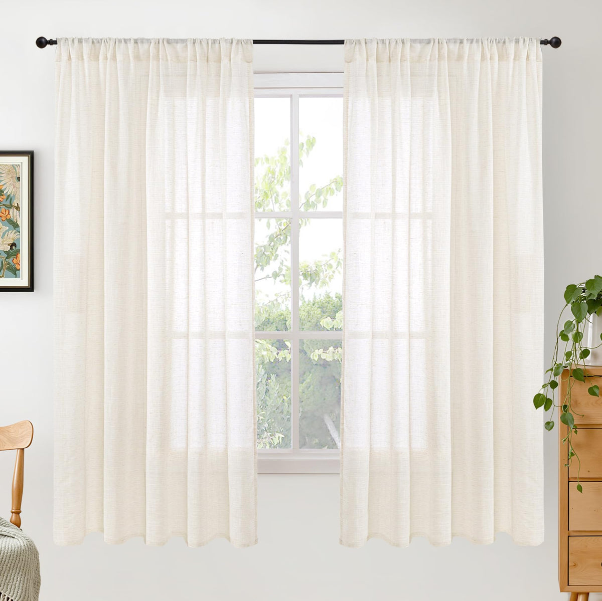 BGment Linen Kitchen Window Curtains Over Sink, 36 Inch Length Cafe Drapes
