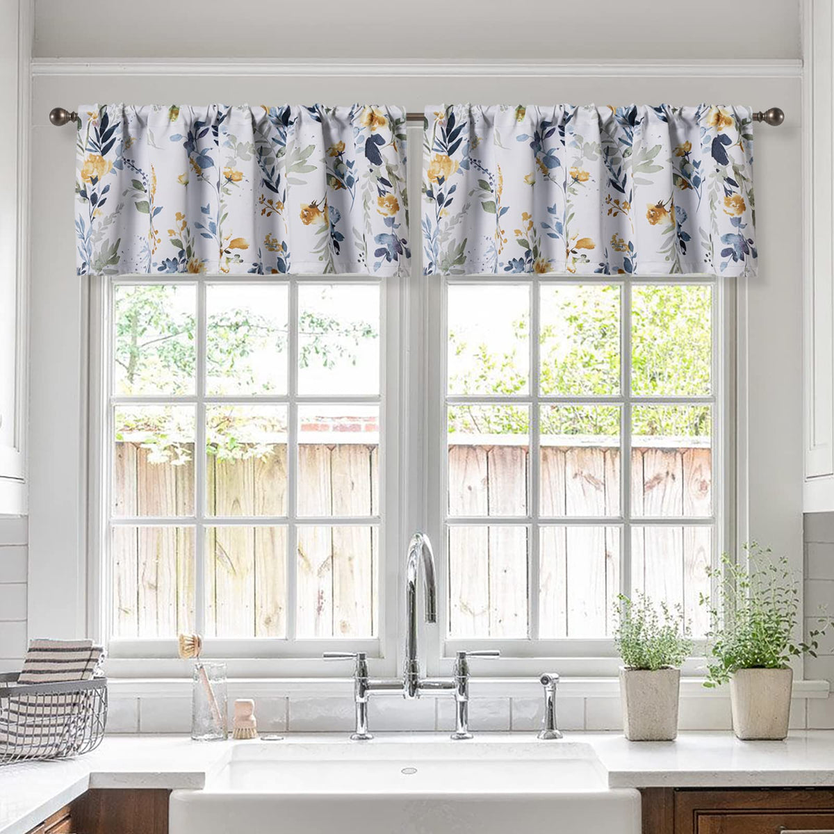 MYSKY HOME Floral Blackout Curtains 45 inch Length 2 Panels Yellow and Blue