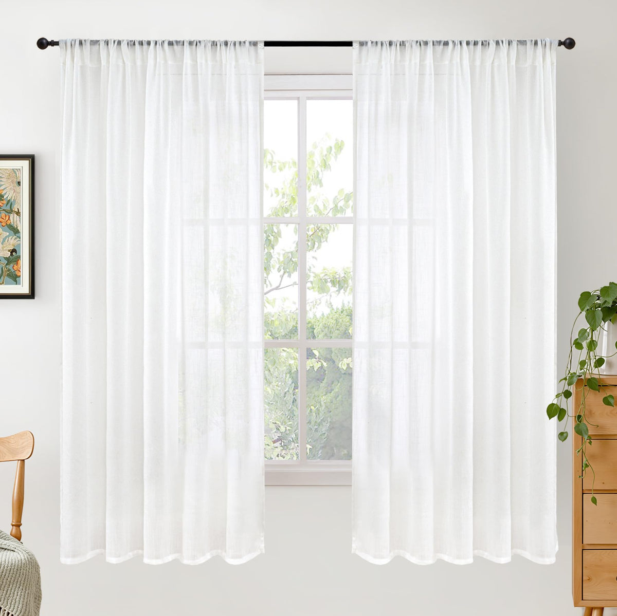 BGment Linen Kitchen Window Curtains Over Sink, 36 Inch Length Cafe Drapes