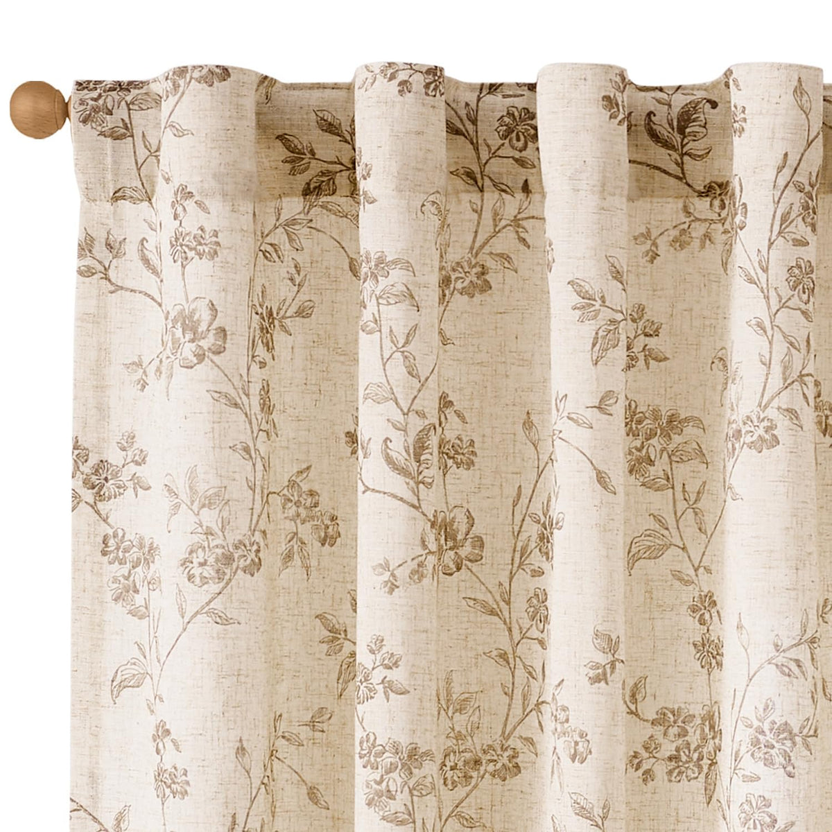 Lazzzy Green Vintage Floral Linen Curtains Farmhouse 26W X 36L 2 Panels