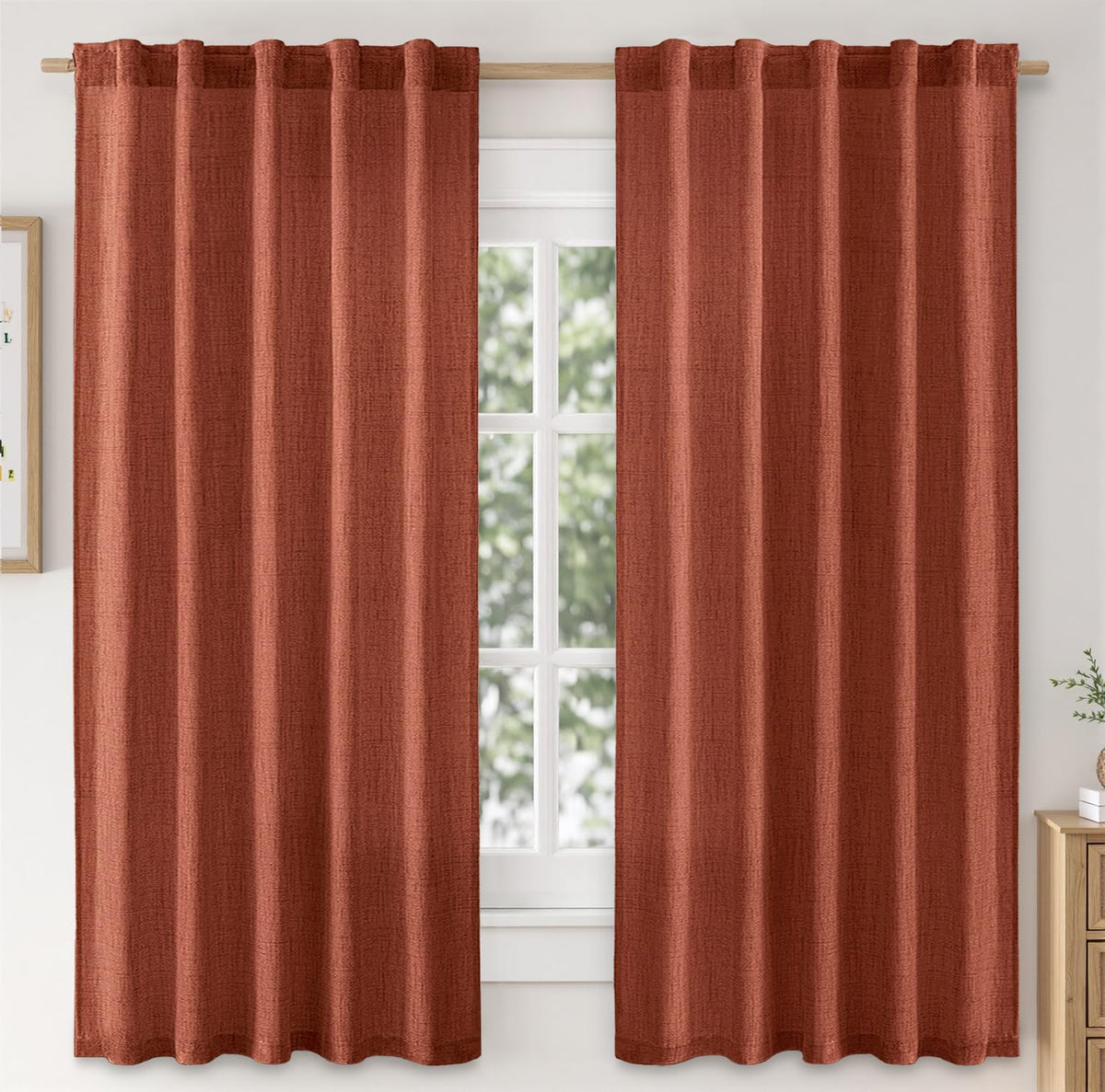 MIULEE 36 Inch Linen Textured Sheer Cafe Curtains Kitchen Window Tan Beige