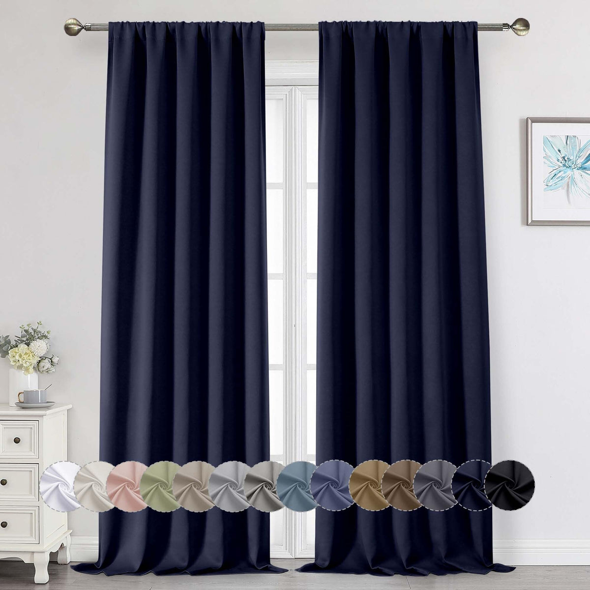 Black Cafe Blackout Curtains 36 Inch Length 2 Panels Set, Soft Solid Thermal Insulated Room Darkening Small Window Curtains for Kitchen Bathroom Basement, Black, Each, 40" Wx36 L
