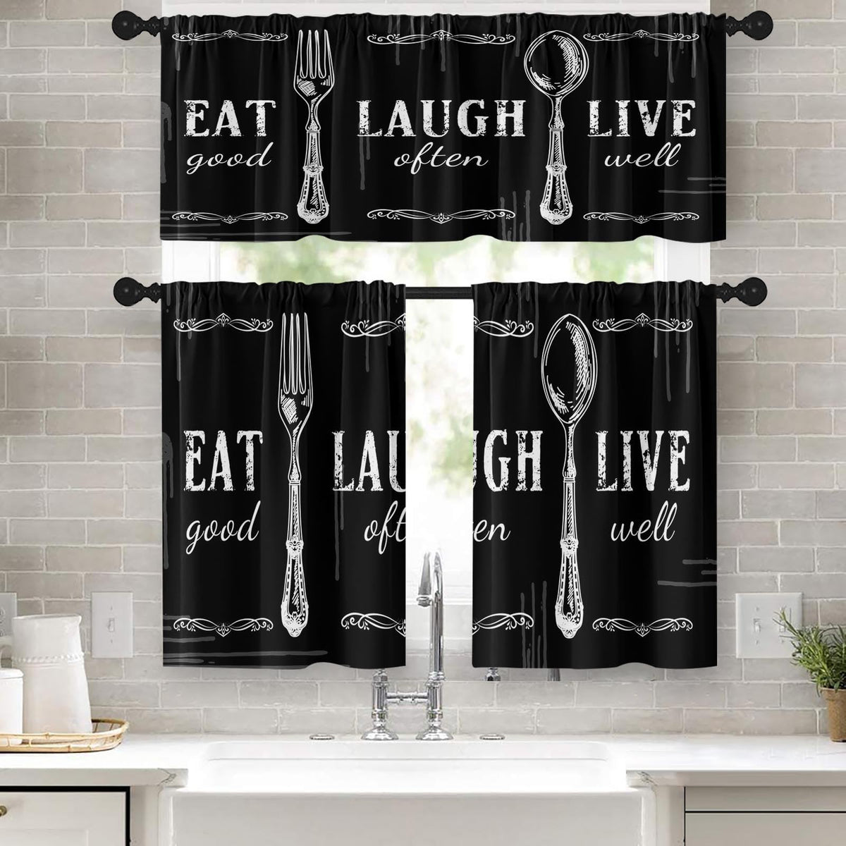 Kitchen Curtains Sets for Windows, 52x36 Inch, Farmhouse 3 Pack,