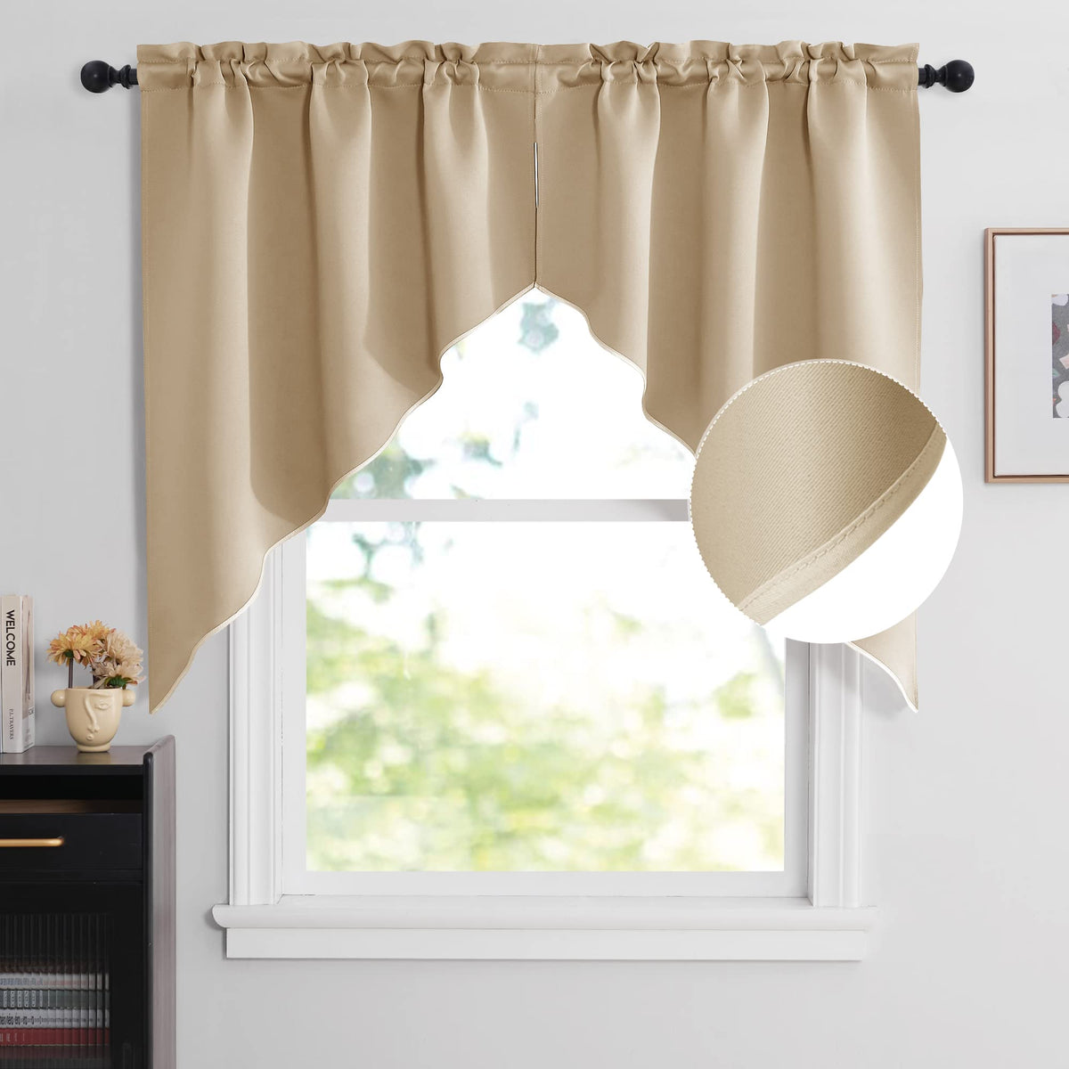 NICETOWN Burgundy Swag Curtains for Kitchen Over Sink 36 x 63 inches Long