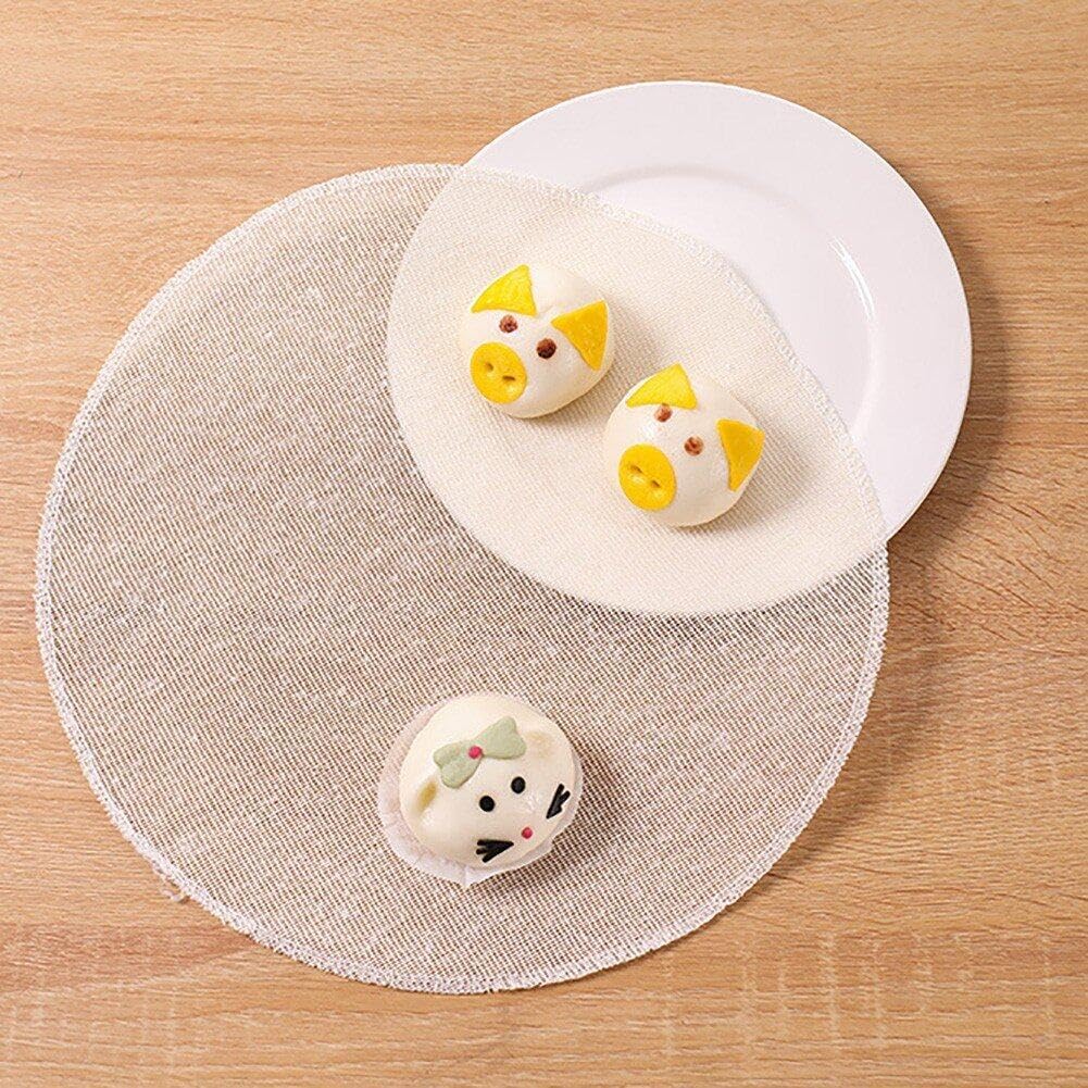 10 Pcs Round Cotton Yarn Cloth Reusable Non Stick Household Liners Cloth Mat Pad Steamed Buns Dumplings Baking Cooking Tool