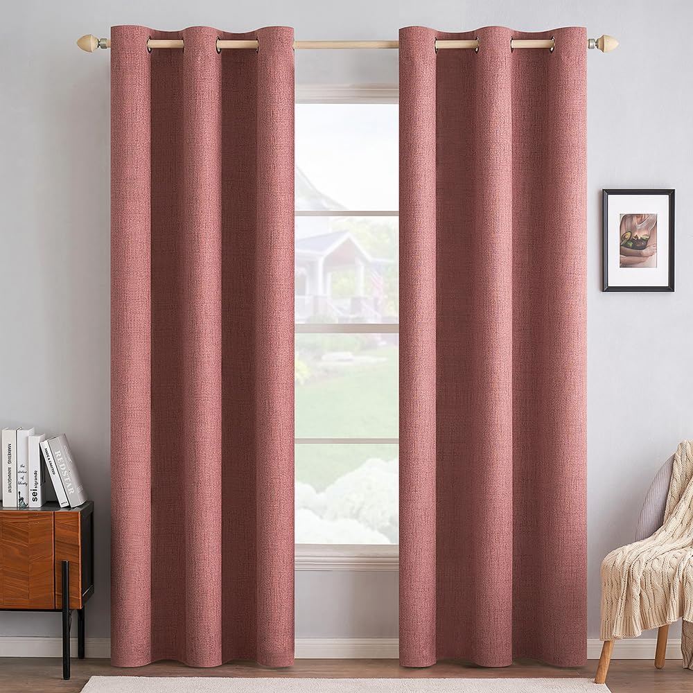 MIULEE 100% Blackout Linen Curtains for Bedroom 52x54 Inches Natural Beige