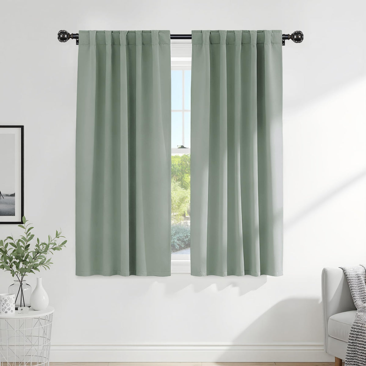 PONY DANCE Black Kitchen Blackout Curtains Over Sink, W 42 x L 45 inches