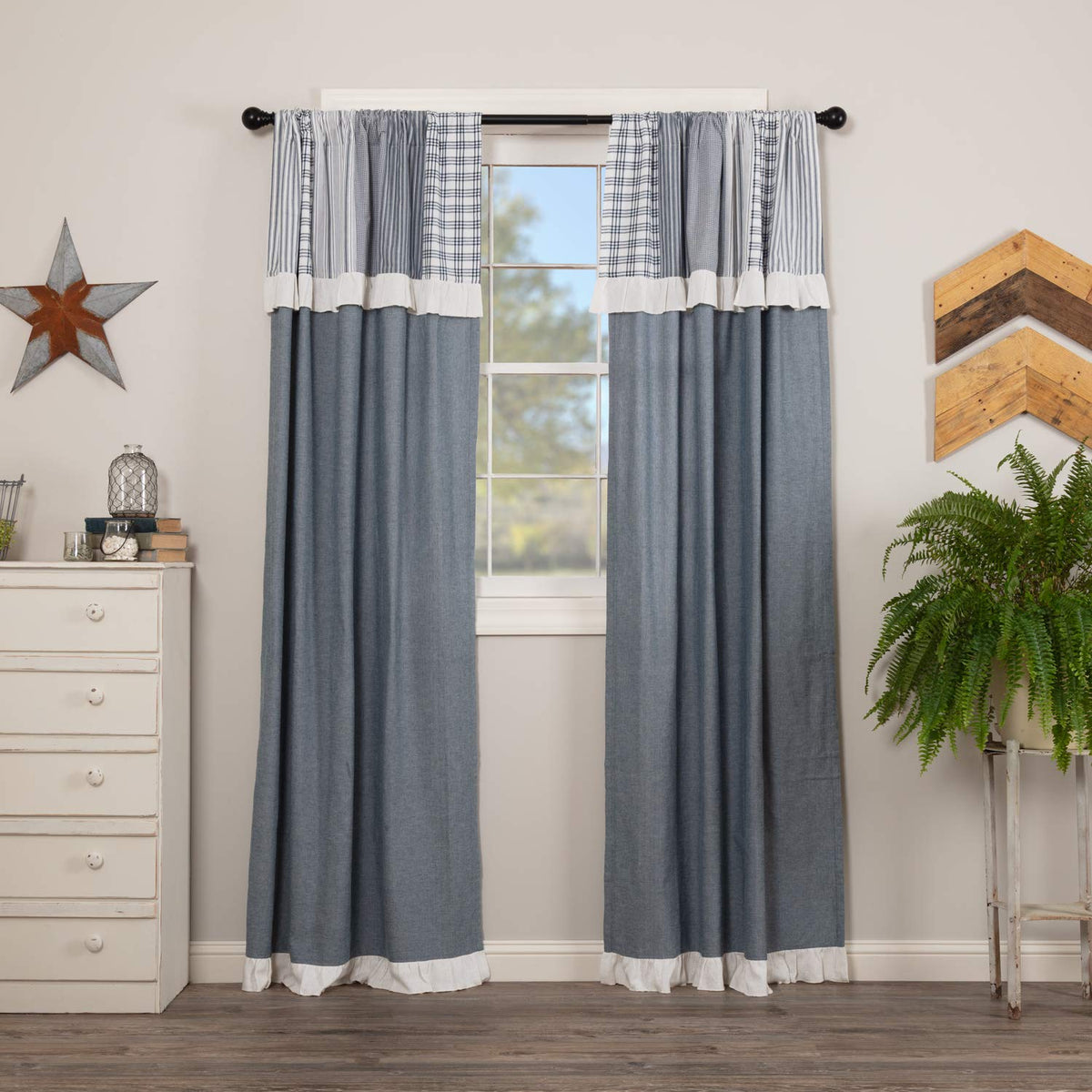 VHC Brands Sawyer Mill Curtain, Panel 63x36, Charcoal Khaki Tan