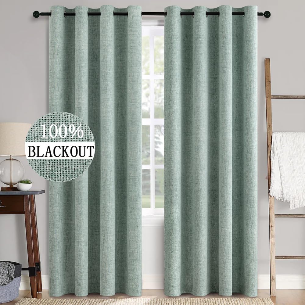MIULEE 100% Blackout Linen Curtains for Bedroom 52x54 Inches Natural Beige