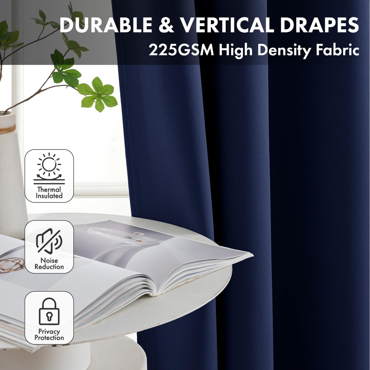Short Navy Blue Blackout Kitchen Curtain W40 x L45 Inch 2 Panels