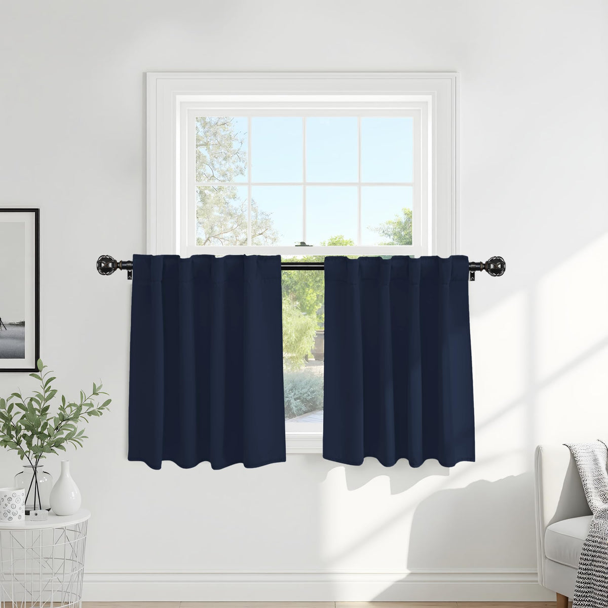 PONY DANCE Black Kitchen Blackout Curtains Over Sink, W 42 x L 45 inches