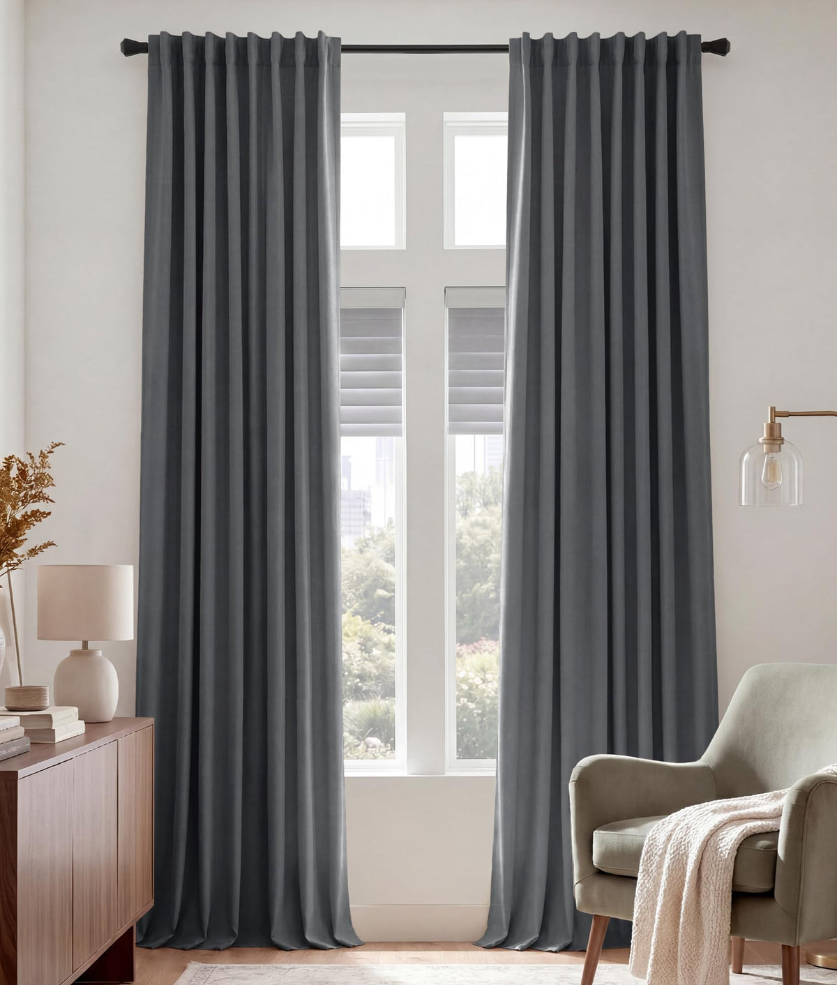PONY DANCE Black Kitchen Blackout Curtains Over Sink, W 42 x L 45 inches