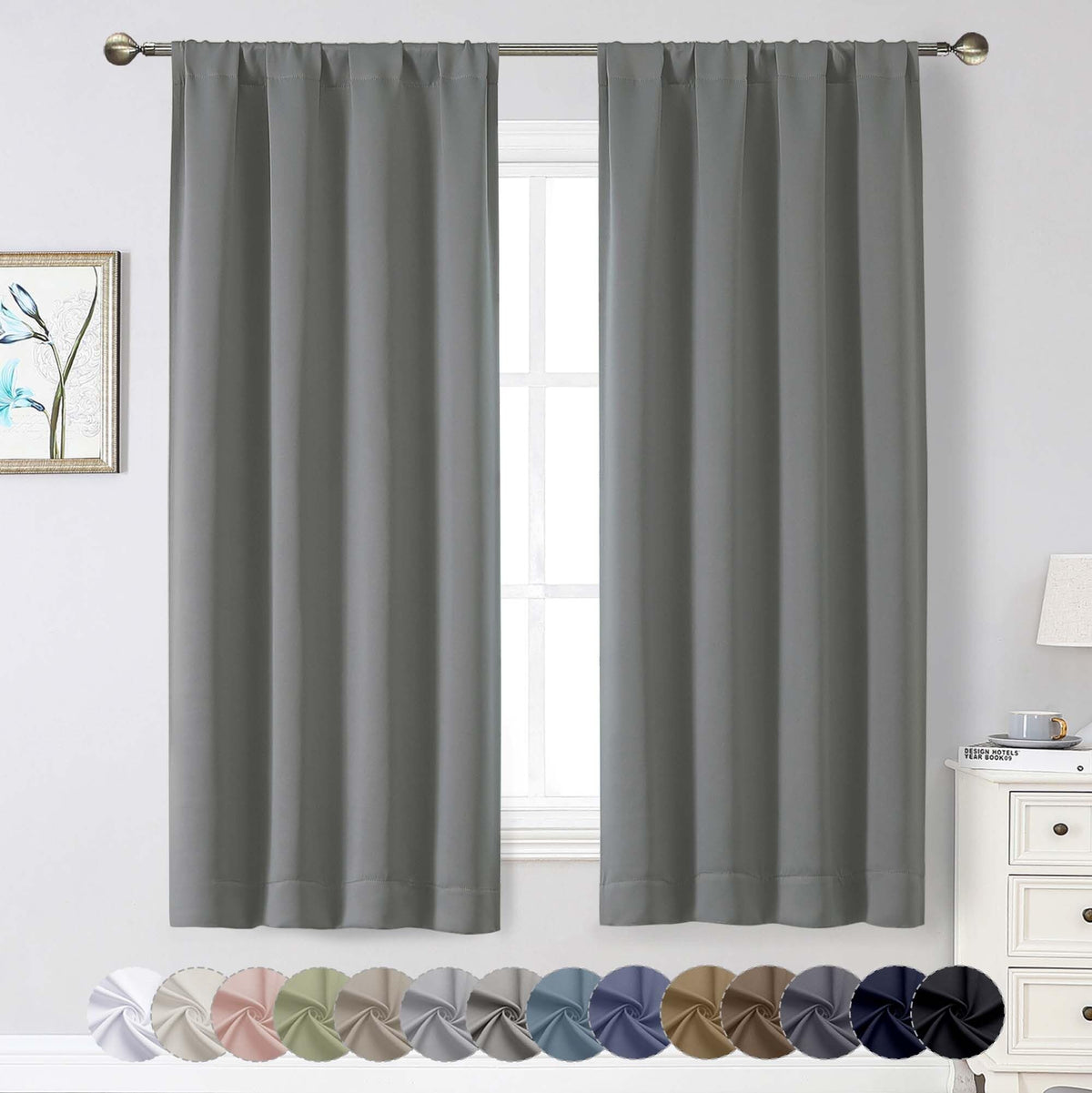 Black Cafe Blackout Curtains 36 Inch Length 2 Panels Set, Soft Solid Thermal Insulated Room Darkening Small Window Curtains for Kitchen Bathroom Basement, Black, Each, 40" Wx36 L