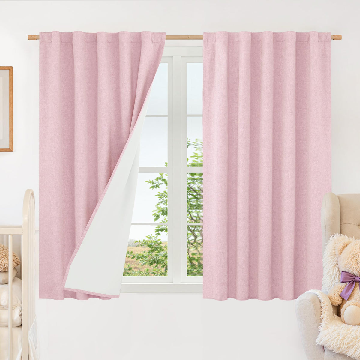 LAMIT Full Blackout Linen Kitchen Window Curtains 36 Inches Long, Ivory