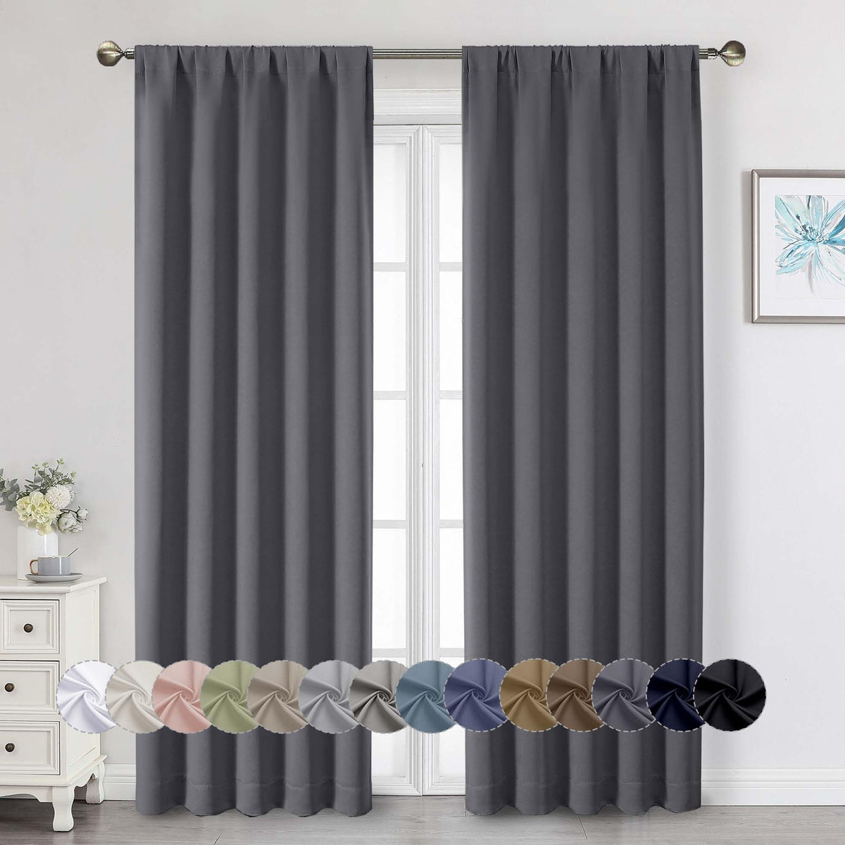 Black Cafe Blackout Curtains 36 Inch Length 2 Panels Set, Soft Solid Thermal Insulated Room Darkening Small Window Curtains for Kitchen Bathroom Basement, Black, Each, 40" Wx36 L