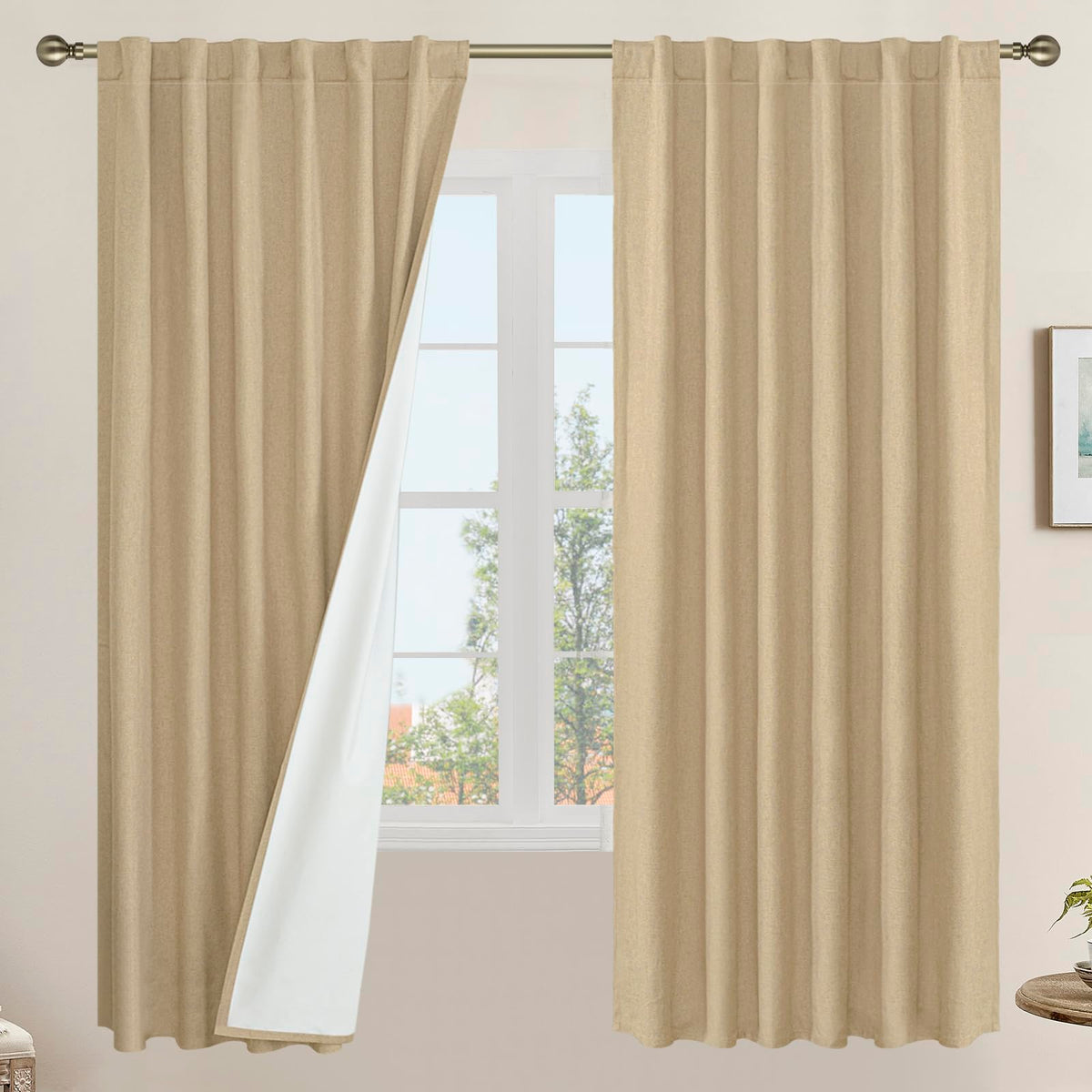 LAMIT Full Blackout Linen Kitchen Window Curtains 36 Inches Long, Ivory
