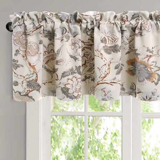 H.VERSAILTEX Blackout Curtain Valances for Kitchen Window/Living Room/Bathroom Privacy Added Rod Pocket Home Decoration Winow Valance, 52" W x 18" L, Floral in Sage and Brown