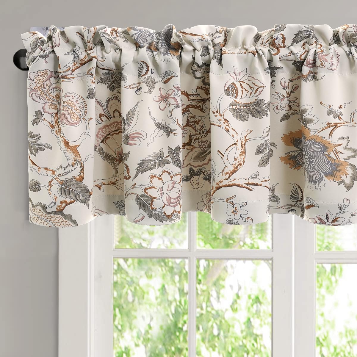 H.VERSAILTEX Blackout Curtain Valances for Kitchen Window/Living Room/Bathroom Privacy Added Rod Pocket Home Decoration Winow Valance, 52" W x 18" L, Floral in Sage and Brown
