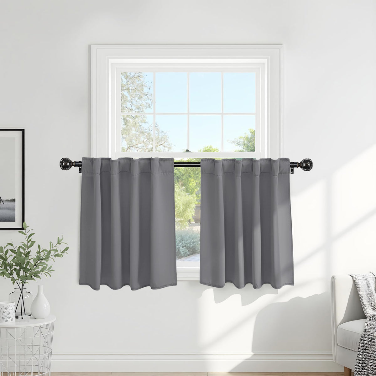 PONY DANCE Black Kitchen Blackout Curtains Over Sink, W 42 x L 45 inches