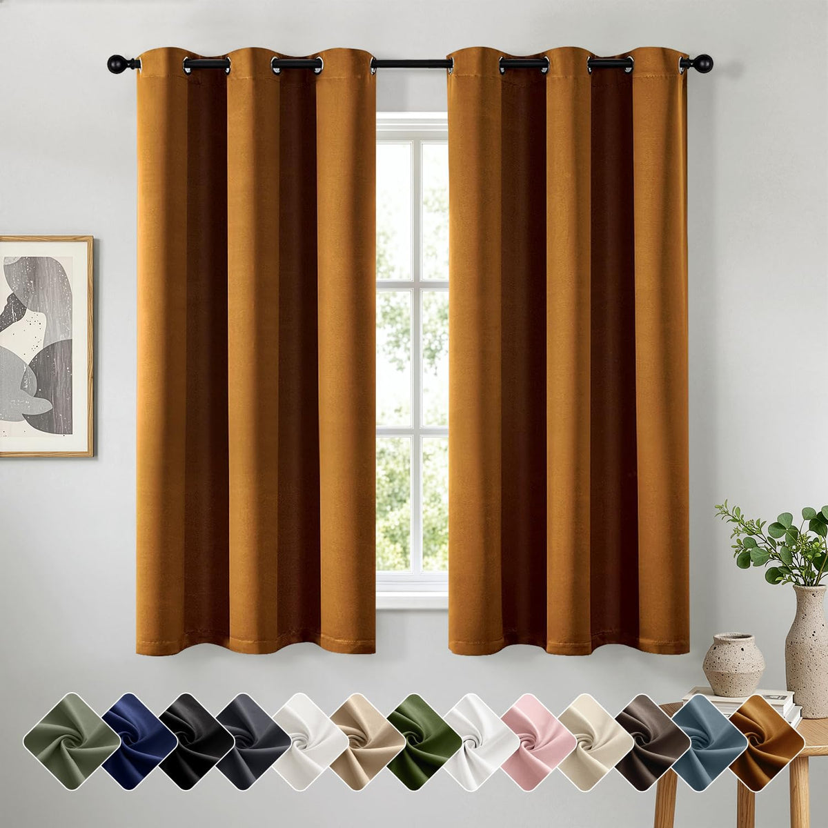 Short Navy Blue Blackout Kitchen Curtain W40 x L45 Inch 2 Panels