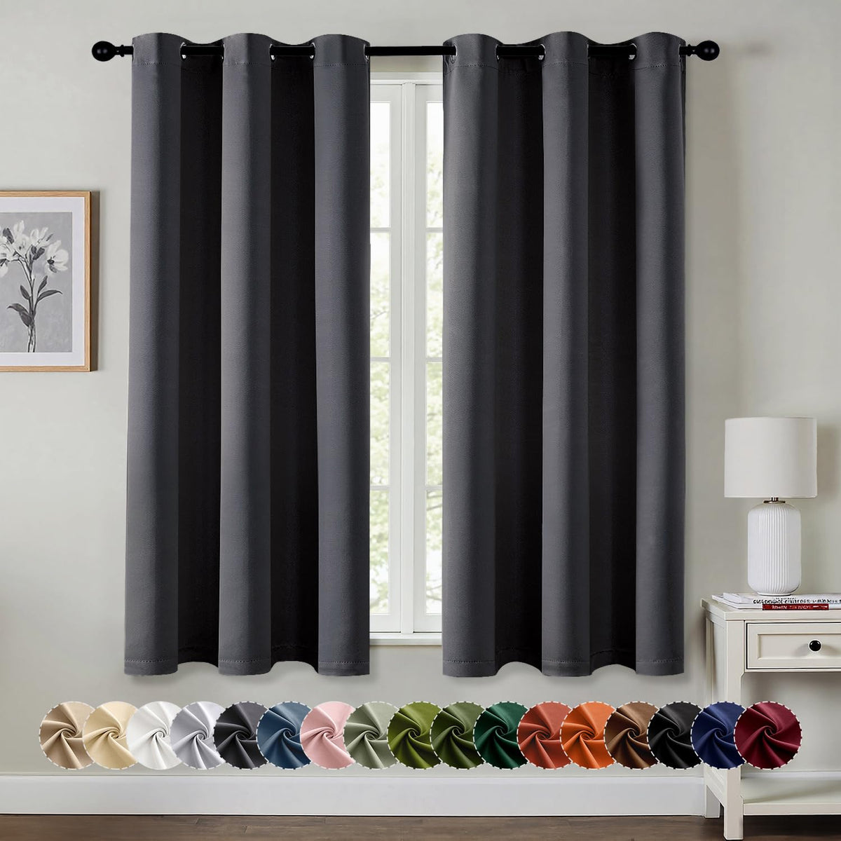 MIULEE Blackout Curtains for Bedroom 2 Panels 40 x 63 Inch Long Black