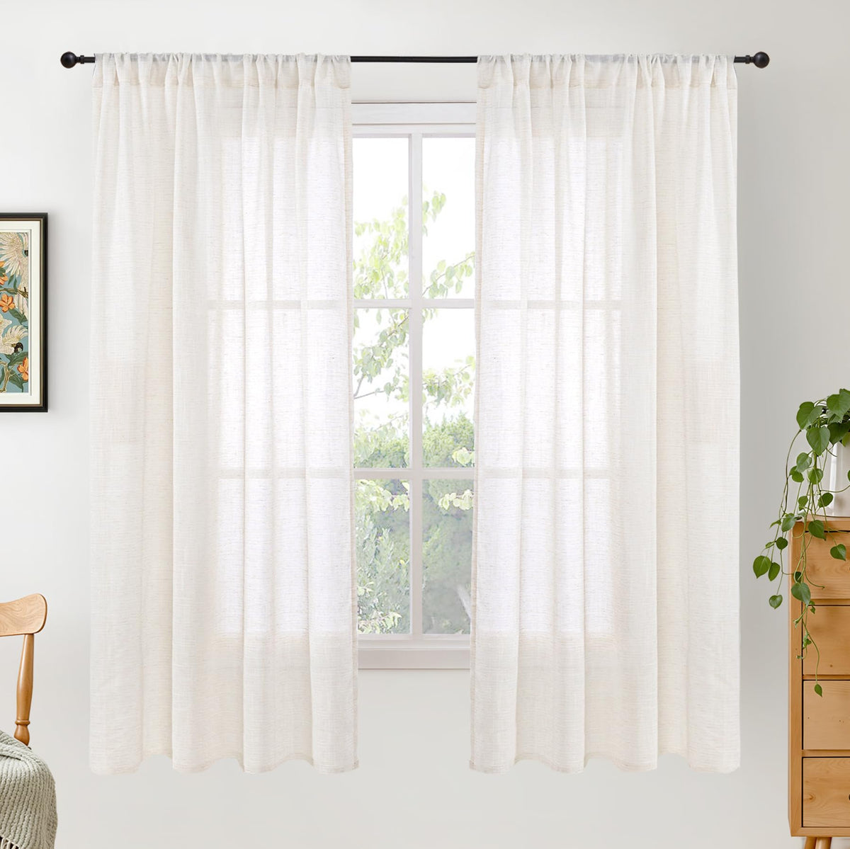 BGment Linen Kitchen Window Curtains Over Sink, 36 Inch Length Cafe Drapes
