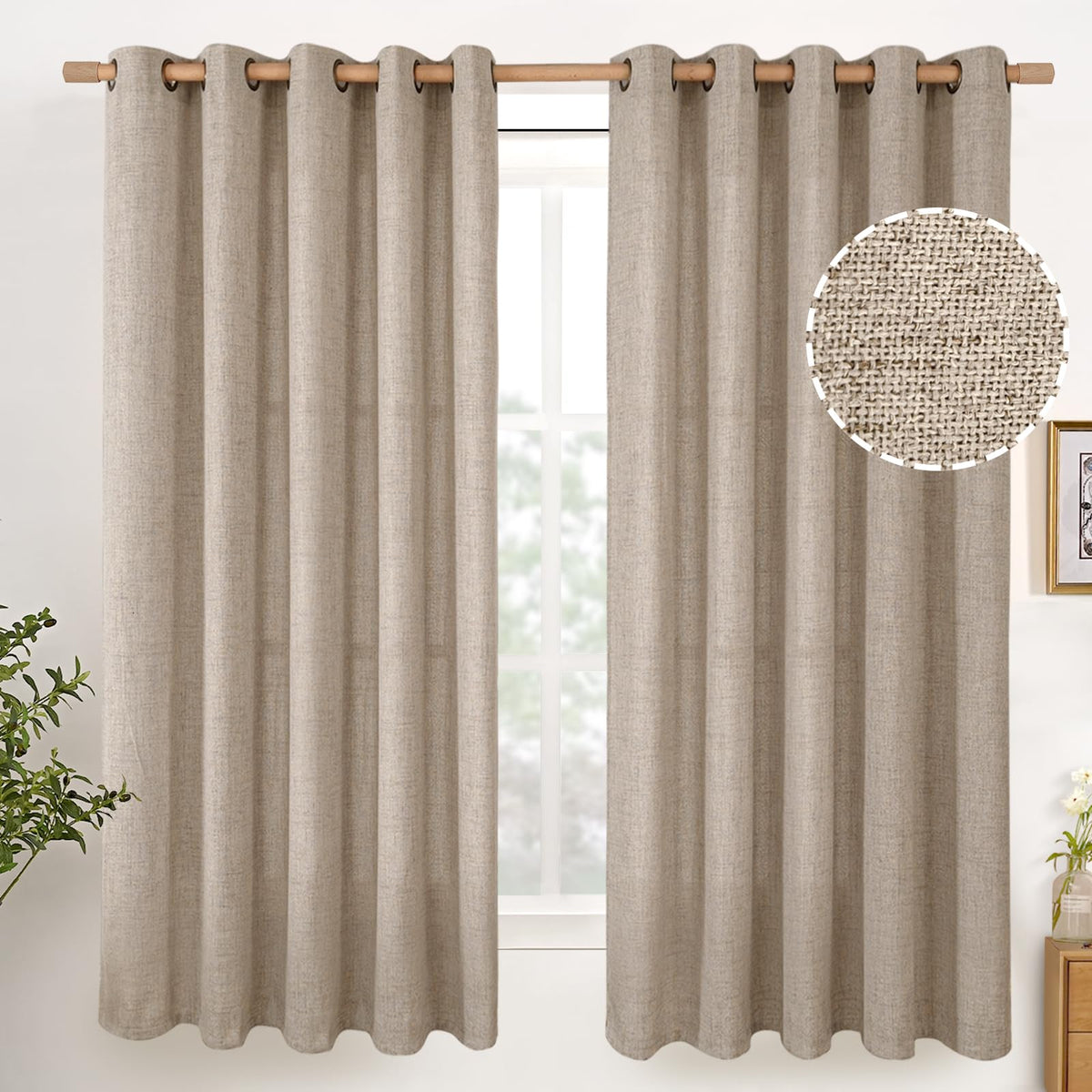 YoungsTex Linen Kitchen Window Curtains 40 Inch Length 2 Panels