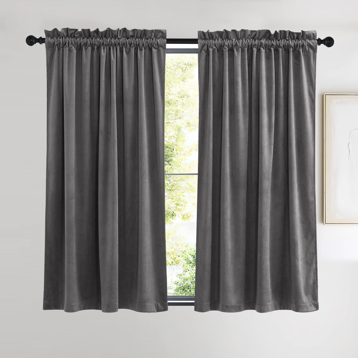 NICETOWN Black Out Velvet Curtains 63 inches Long for Kitchen
