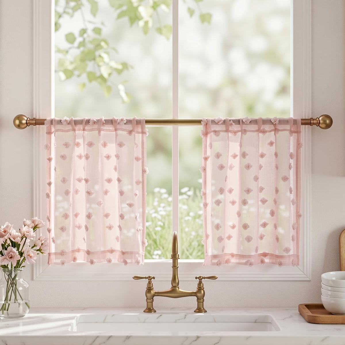 MYSKY HOME White Sheer Curtains 36 inch Length for Small Window,2 Panels
