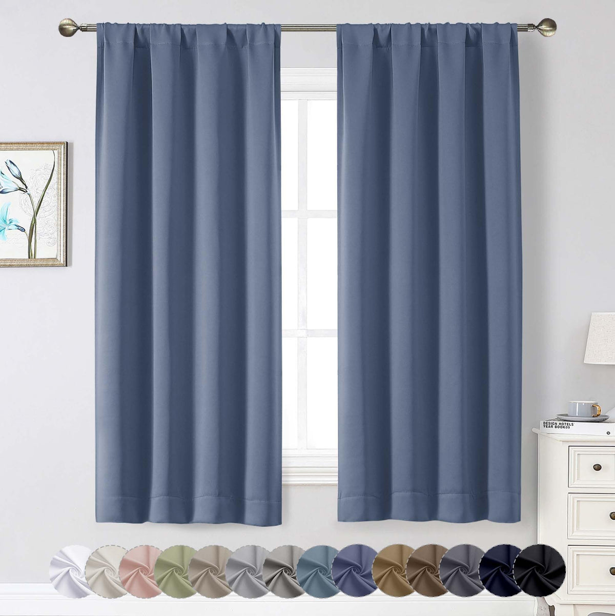 Black Cafe Blackout Curtains 36 Inch Length 2 Panels Set, Soft Solid Thermal Insulated Room Darkening Small Window Curtains for Kitchen Bathroom Basement, Black, Each, 40" Wx36 L