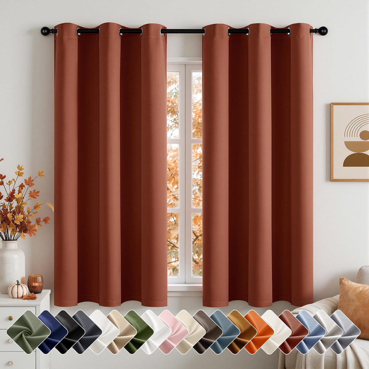 Short Navy Blue Blackout Kitchen Curtain W40 x L45 Inch 2 Panels